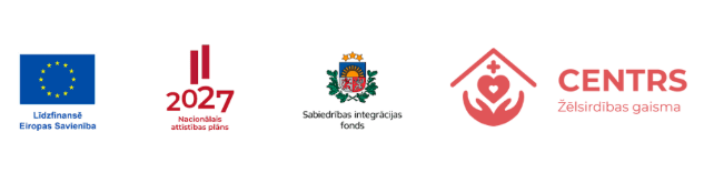 Eiropas Savienības un Latvijas institūciju logotipi, tostarp 2027 mērķi un CENTRS, sociālās palīdzības organizācija.
